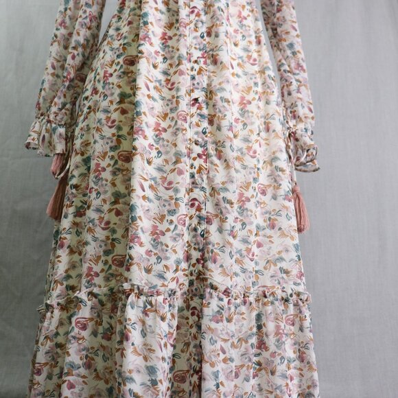 MIKAROSE Floral Cottage Maxi Dress Size Small Romantic Tiered Long Sleeve - Picture 5 of 16